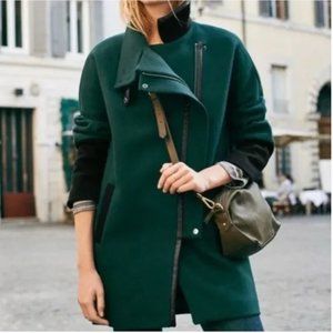 Madewell City Grid Wool Peacoat Midnight Spruce Dark Green Black Size 4